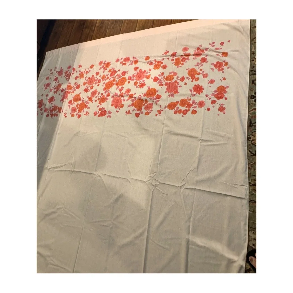 Vintage‎ Montgomery Ward Pink Orange Floral Muslin Flat Sheet Double Full 81x104